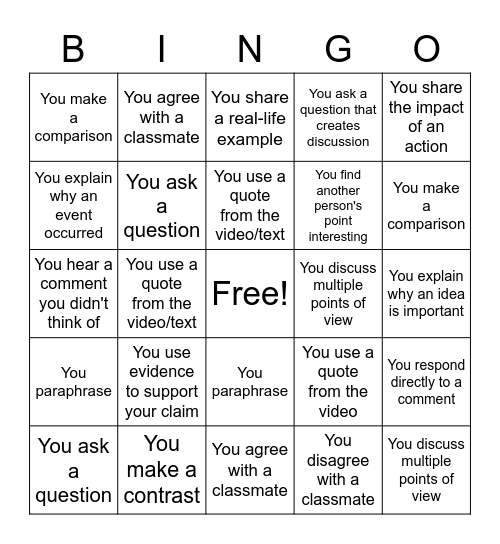 Discussion Bingo Card