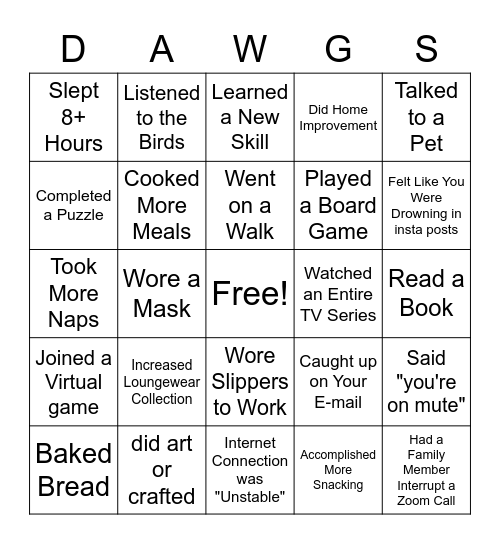 Social Distancing Bingo Card