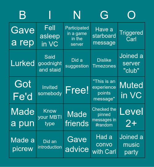 INFJ bingo Card