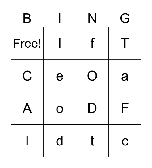 Alphabet 1 Bingo Card