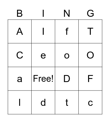 Alphabet 1 Bingo Card