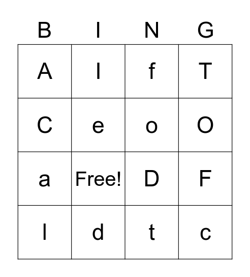 Alphabet 1 Bingo Card