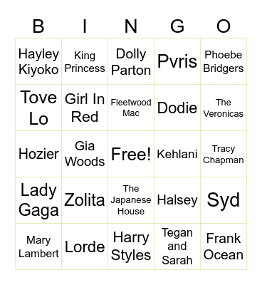 Artists You’ve Probably Listened To If You’re A Queer Woman Bingo Card