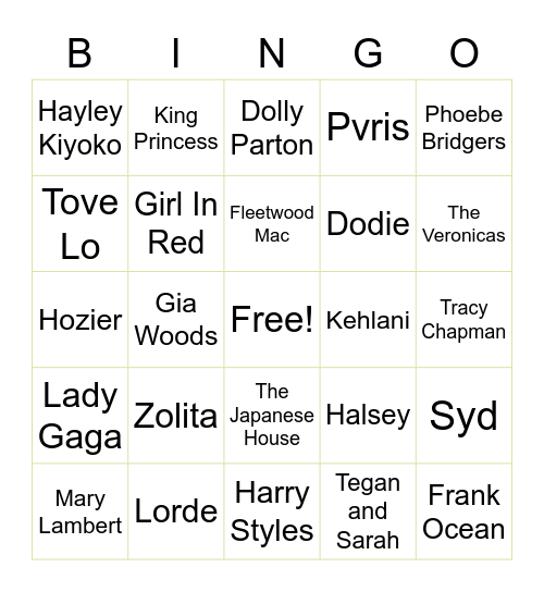 Artists You’ve Probably Listened To If You’re A Queer Woman Bingo Card