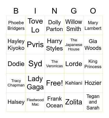 Artists You’ve Probably Listened To If You’re A Queer Woman Bingo Card