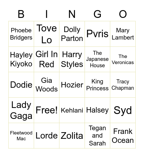 Artists You’ve Probably Listened To If You’re A Queer Woman Bingo Card
