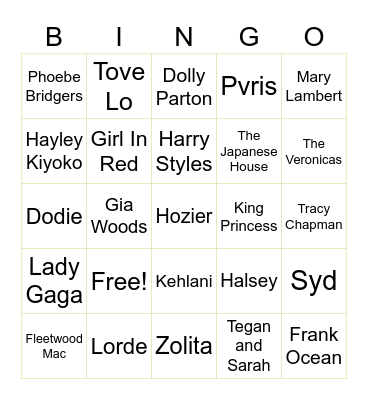 Artists You’ve Probably Listened To If You’re A Queer Woman Bingo Card
