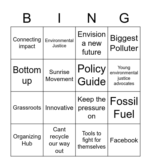 Climate Policy Bingo Card