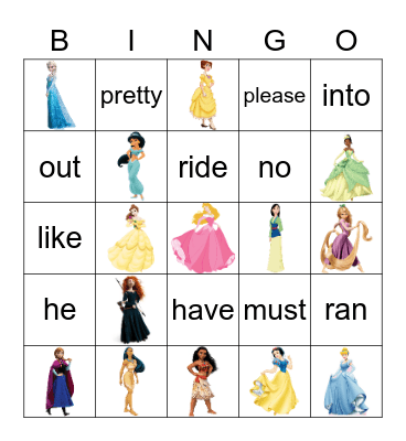 Disney Princess Bingo Card