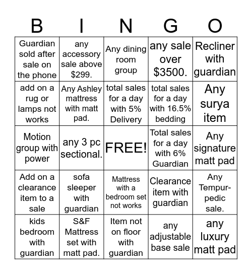 Win For The Holiday's Bingo Card