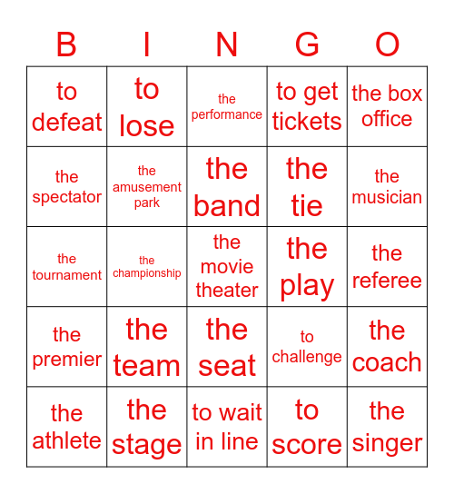 Lección 2, página 42 Bingo Card