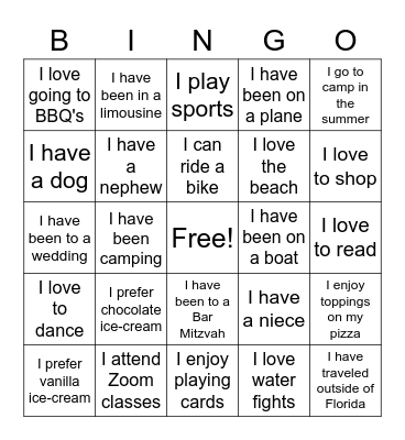 Friendship Bingo 2 Bingo Card