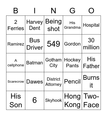 The Dark Knight Bingo Card