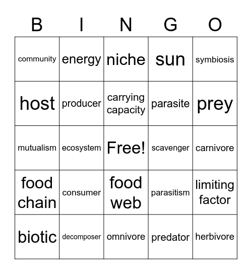 Chapter 5 Bingo Card