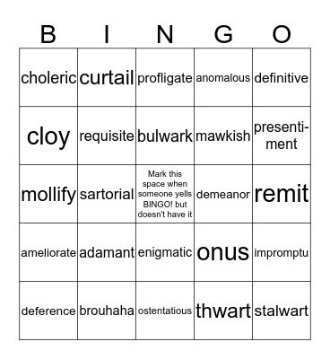 BINGO Card