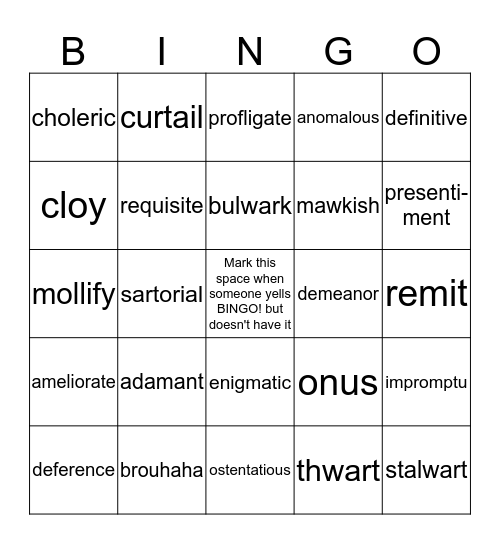 BINGO Card