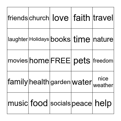 THANKFUL BINGO Card