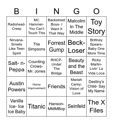 Total-Quiz.com Presents Radio Bingo: Remember the 90's Bingo Card