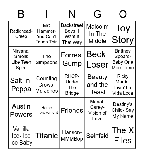 Total-Quiz.com Presents Radio Bingo: Remember the 90's Bingo Card