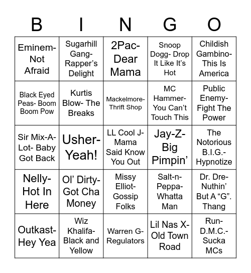 Total-Quiz.com Presents Radio Bingo: Hip Hop Bingo Card