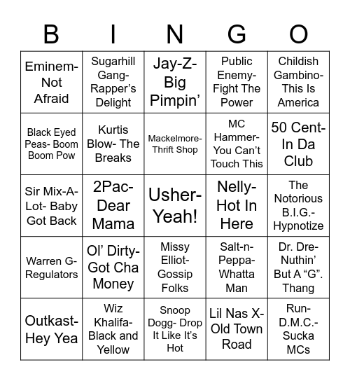 Total-Quiz.com Presents Radio Bingo: Hip Hop Bingo Card