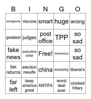 Bushit Bingo-Trump Bingo Card
