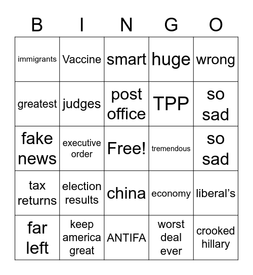 Bushit Bingo-Trump Bingo Card