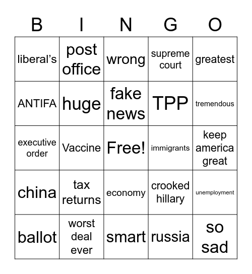 Bullshit Bingo-Trump Bingo Card