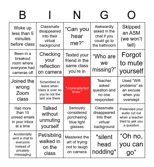 Zoom Bingo Card