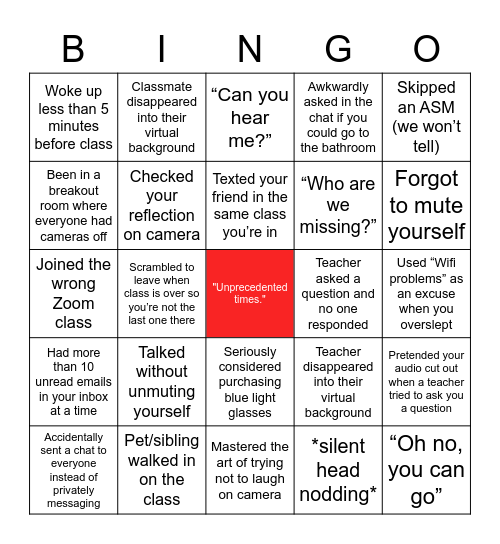 Zoom Bingo Card