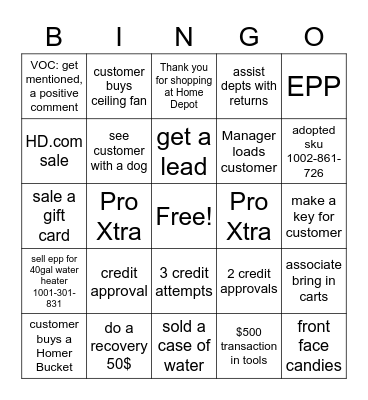 Cashier Appreciation Month Bingo Card