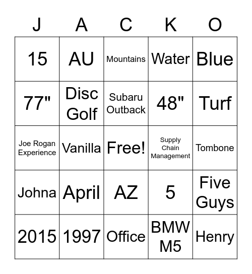 Congratulations Jack! Bingo Card