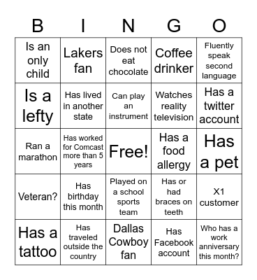 ICEBREAKER BINGO Card