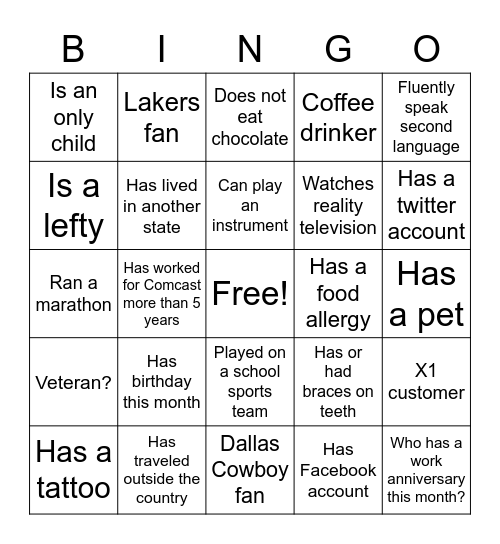 ICEBREAKER BINGO Card