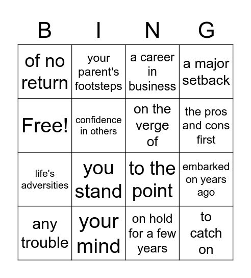 Vocabulary Recycling Bingo Card