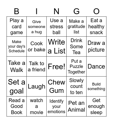 ACA Coping Strategies Bingo Card