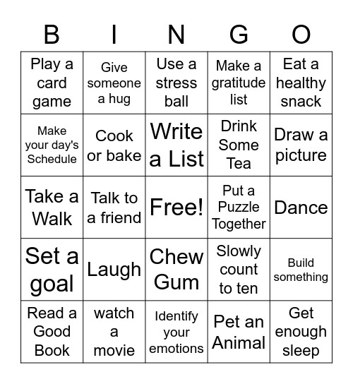 ACA Coping Strategies Bingo Card
