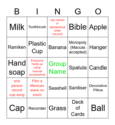 Camp IMPACT Bingo Card