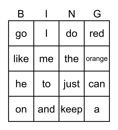 SIGHT WORD BINGO Card