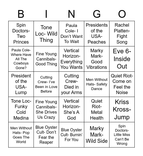 Total-Quiz.com Presents Radio Bingo: Two Hit Wonders Bingo Card