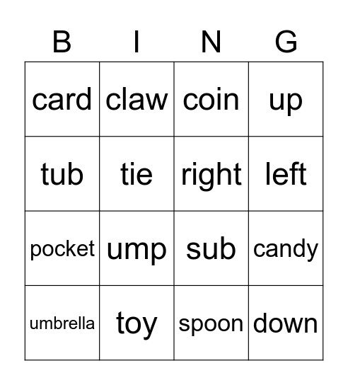 P1/1 Bingo for Friday :) Bingo Card