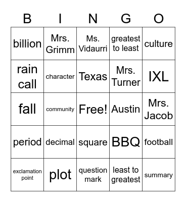 Untitled Bingo Card