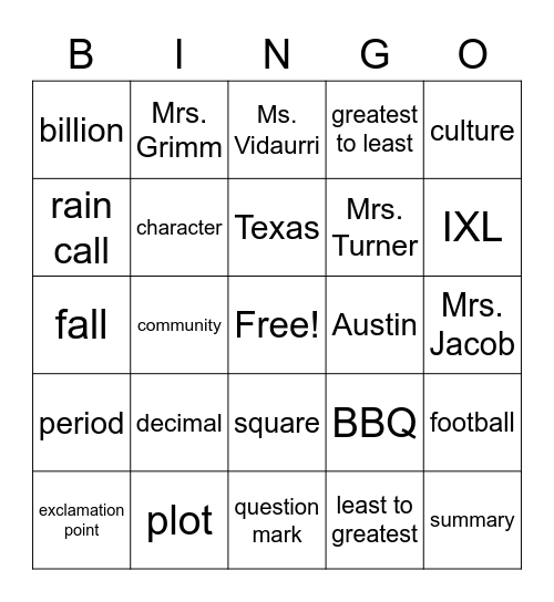 Untitled Bingo Card