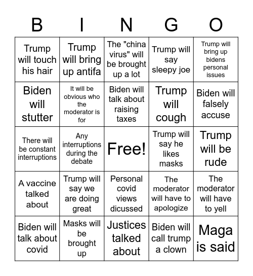 The Debate Bingo Card