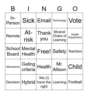 Board Meeting Bingo Card