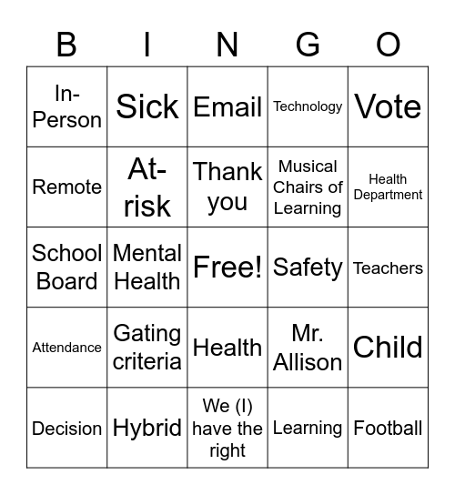 Board Meeting Bingo Card