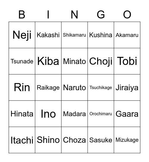Bingo de Naruto Bingo Card