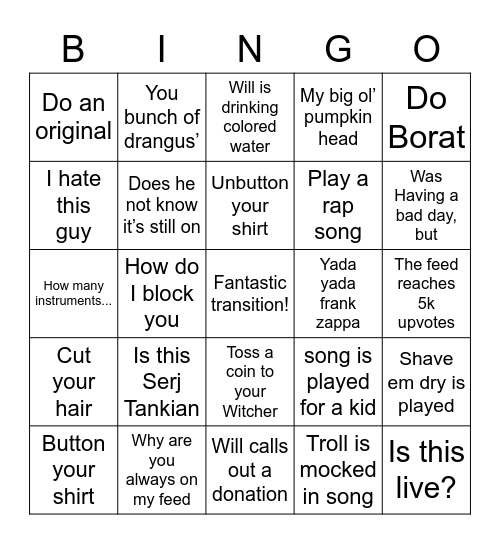 Hopefulcases stream bingo Card