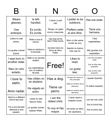 Student Search Bingo Card