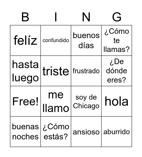 Saludos y Despedidas Bingo Card